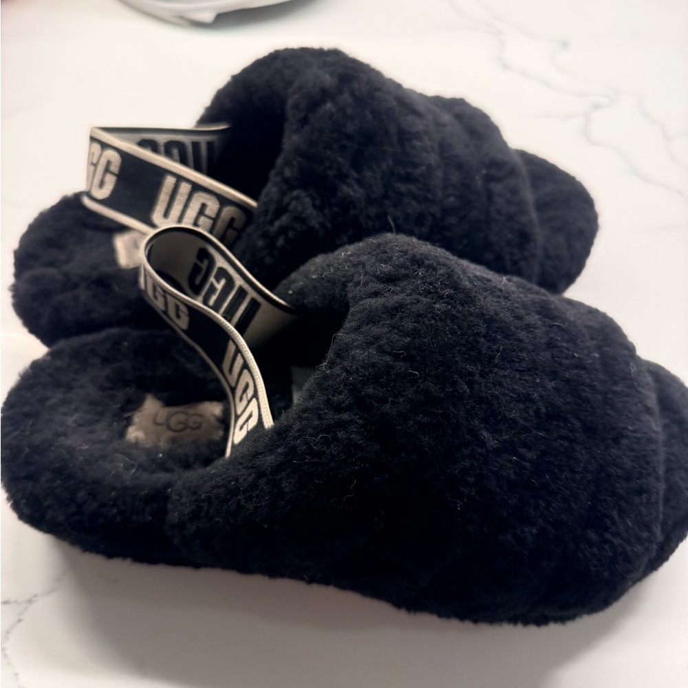 UGG Black Plush Shearling Lined Slide